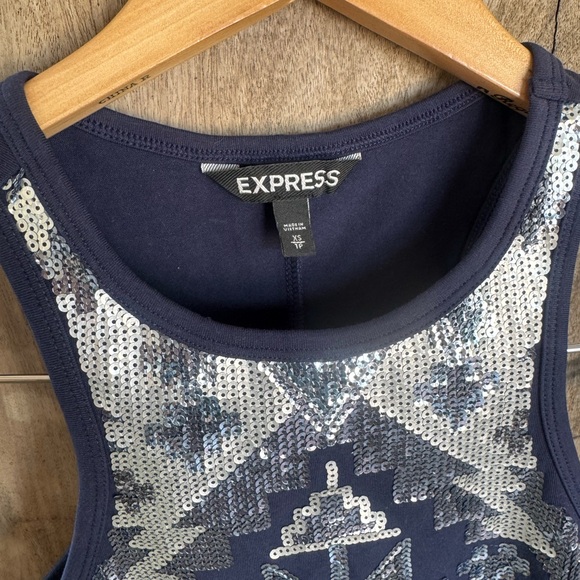 Express Dark Navy Dress with Silver Sequin Design SZ XS - Picture 5 of 8